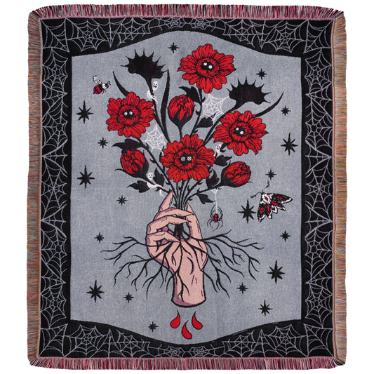 Eternal Bloom - Gothic Flower Bouquet Woven Blanket