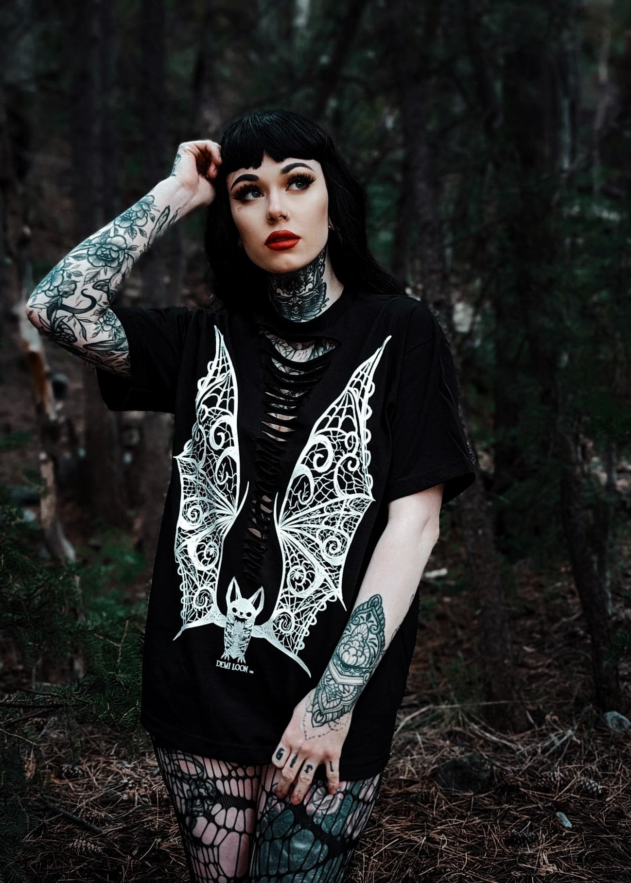 Vampire Lace Wings Boyfriend Fit Tee -Slashed or Unslashed