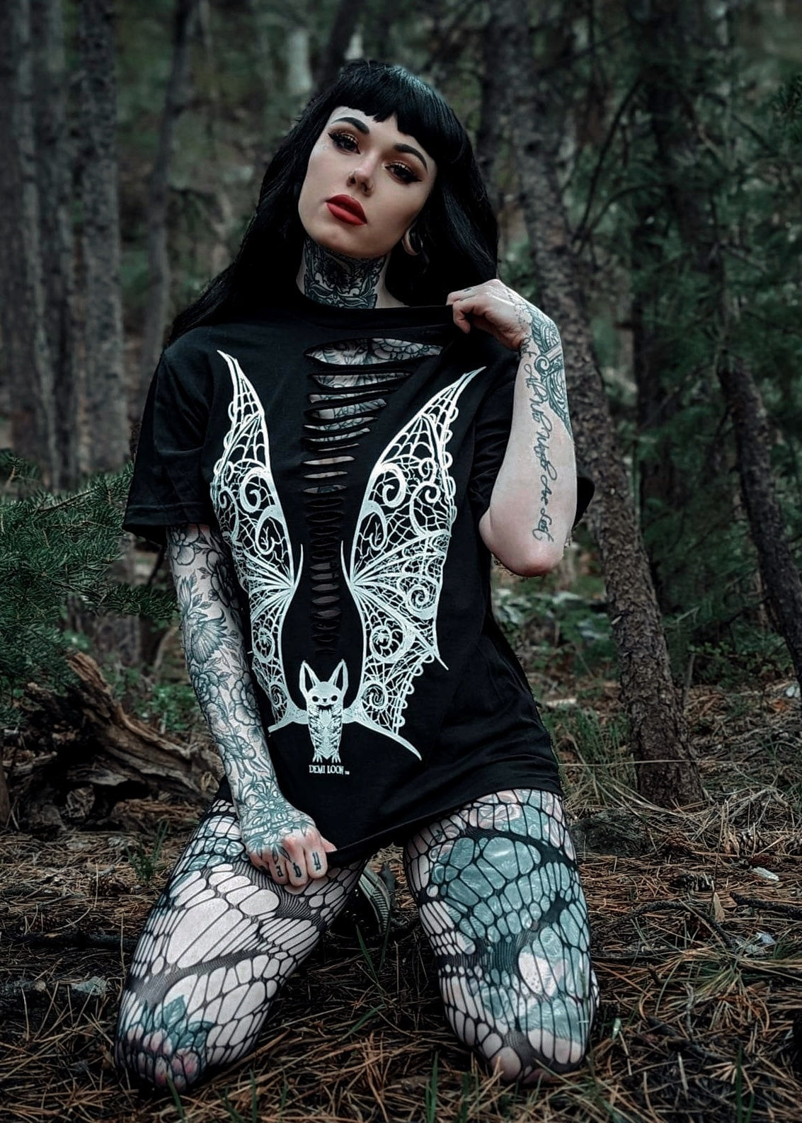 Vampire Lace Wings Boyfriend Fit Tee -Slashed or Unslashed