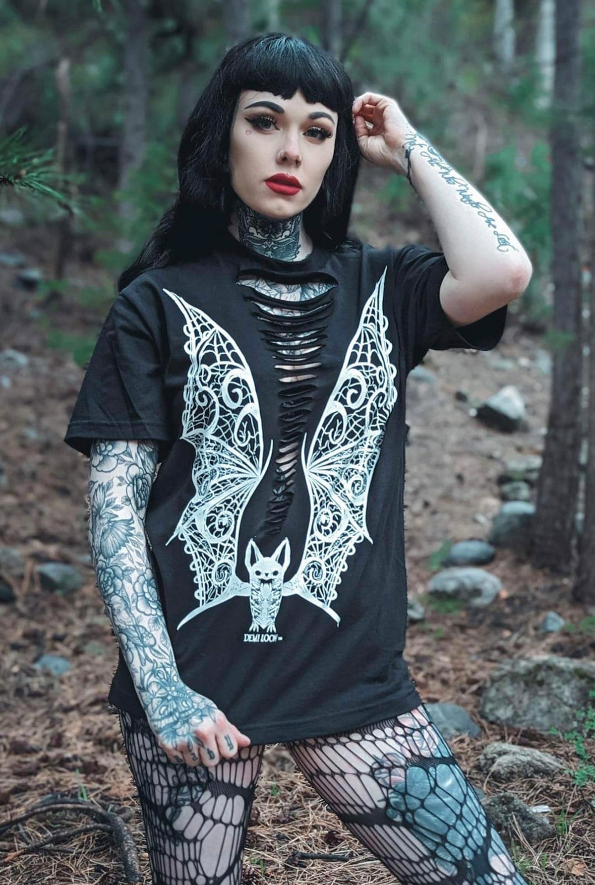 Vampire Lace Wings Boyfriend Fit Tee -Slashed or Unslashed