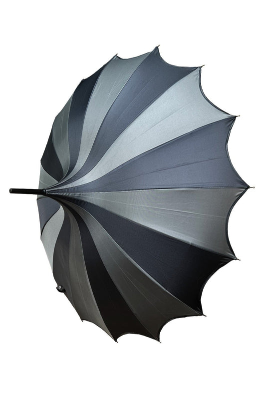 Batwing Pagoda Umbrella BLACK and GRAY STRIPED
