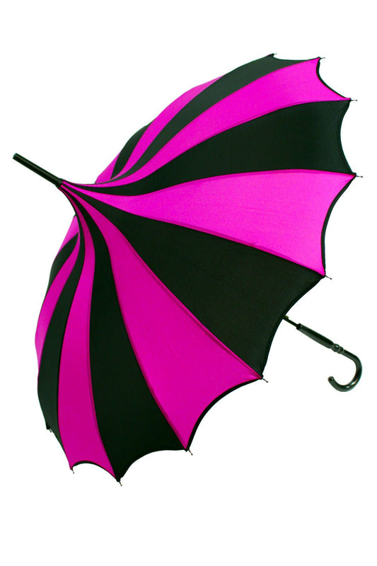 Batwing Pagoda Umbrella BLACK and HOT PINK STRIPED