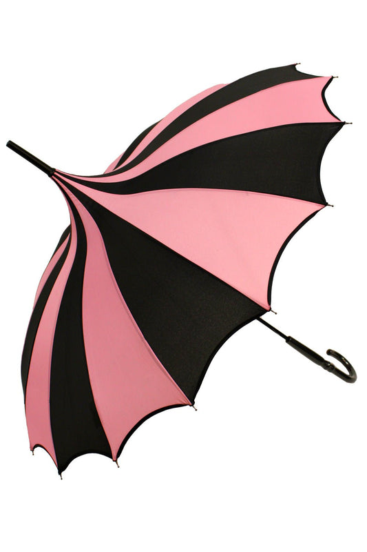 Batwing Pagoda Umbrella BLACK and PASTEL PINK STRIPED