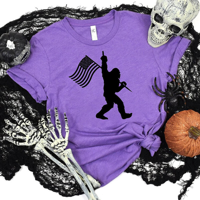 Bigfoot Holding A Flag Short Sleeve T-shirt