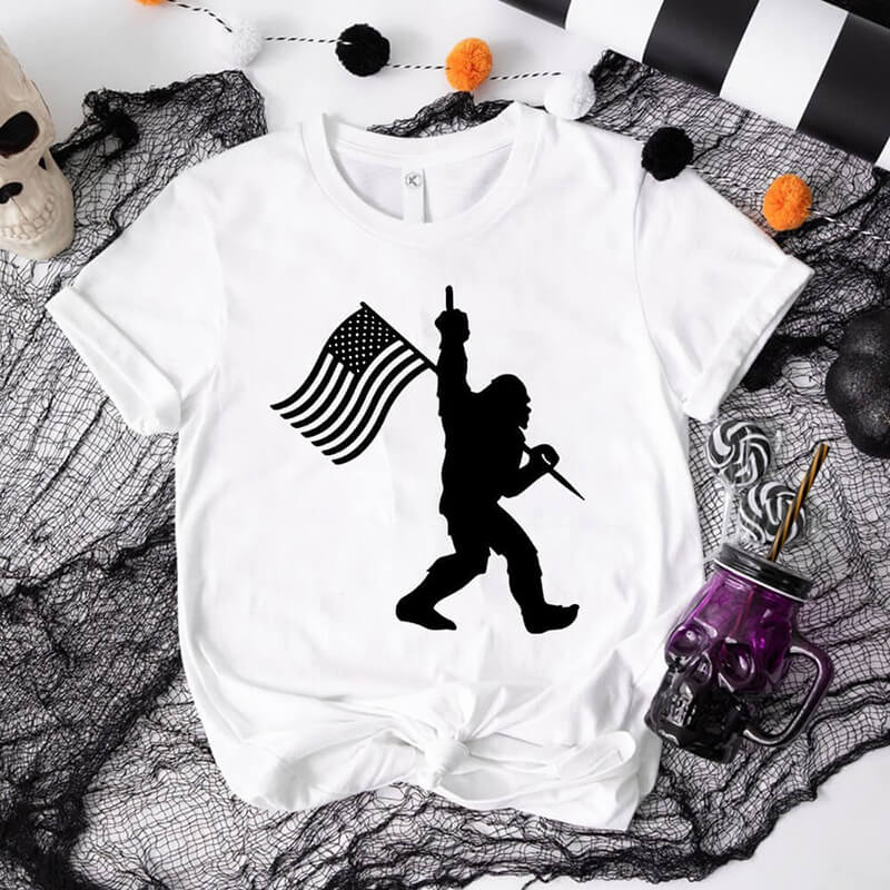 Bigfoot Holding A Flag Short Sleeve T-shirt