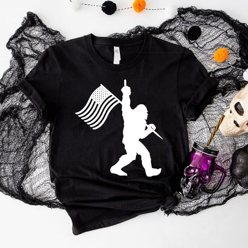 Bigfoot Holding A Flag Short Sleeve T-shirt