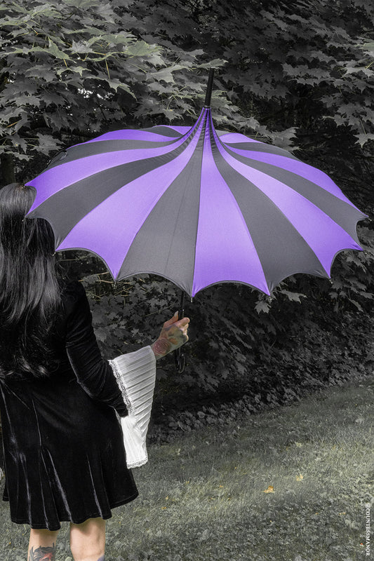 Batwing Pagoda Umbrella BLACK and DARK PURPLE