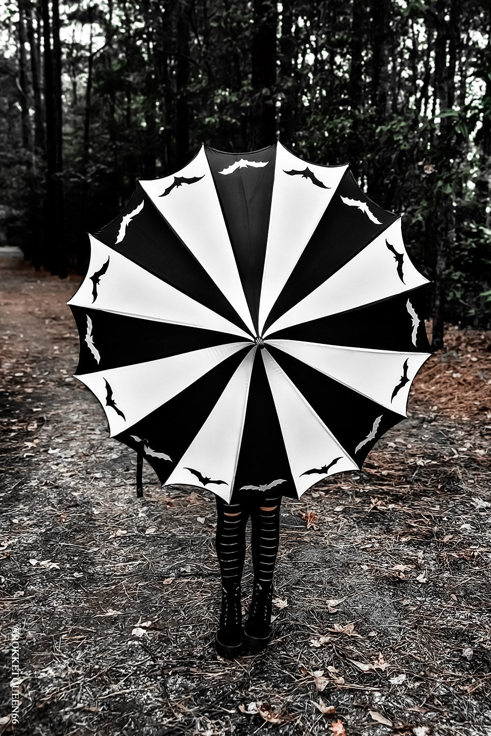 Batwing Pagoda Umbrella Batty Black and White