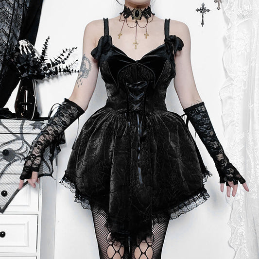 Gothic Lace-up Spider Web A-line Dress