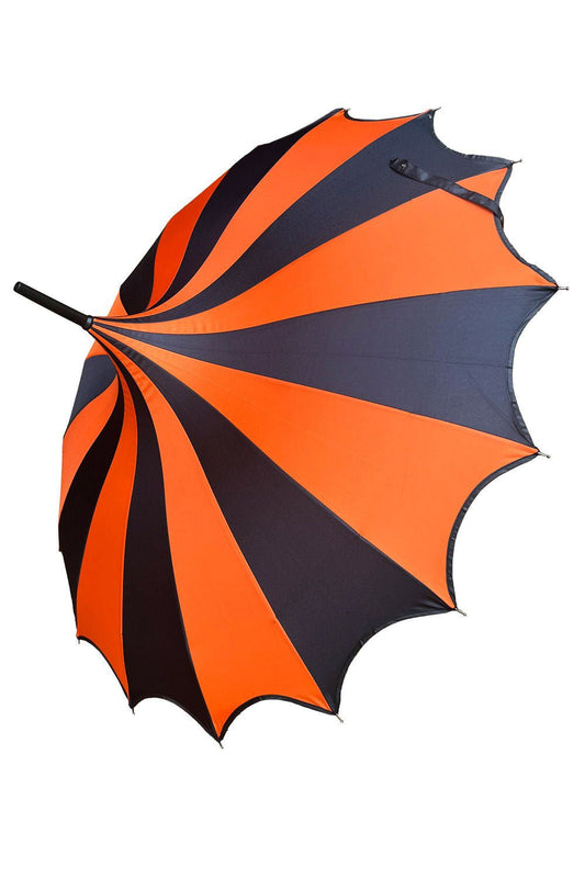 Halloween Batwing Pagoda Umbrella BLACK and ORANGE STRIPED