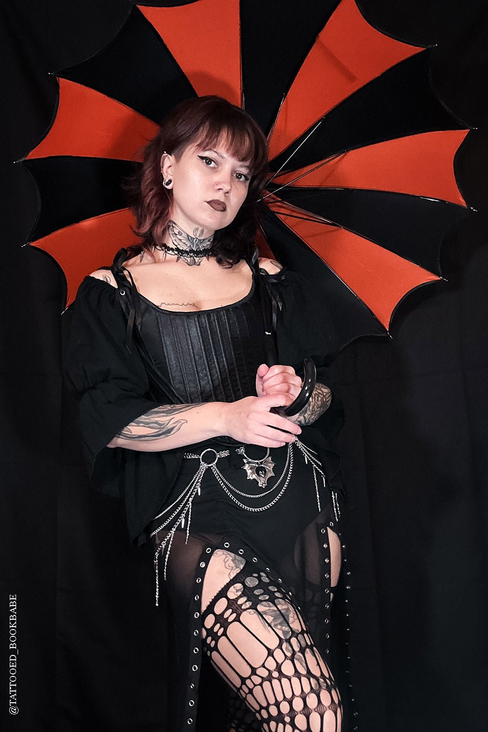 Halloween Batwing Pagoda Umbrella BLACK and ORANGE STRIPED