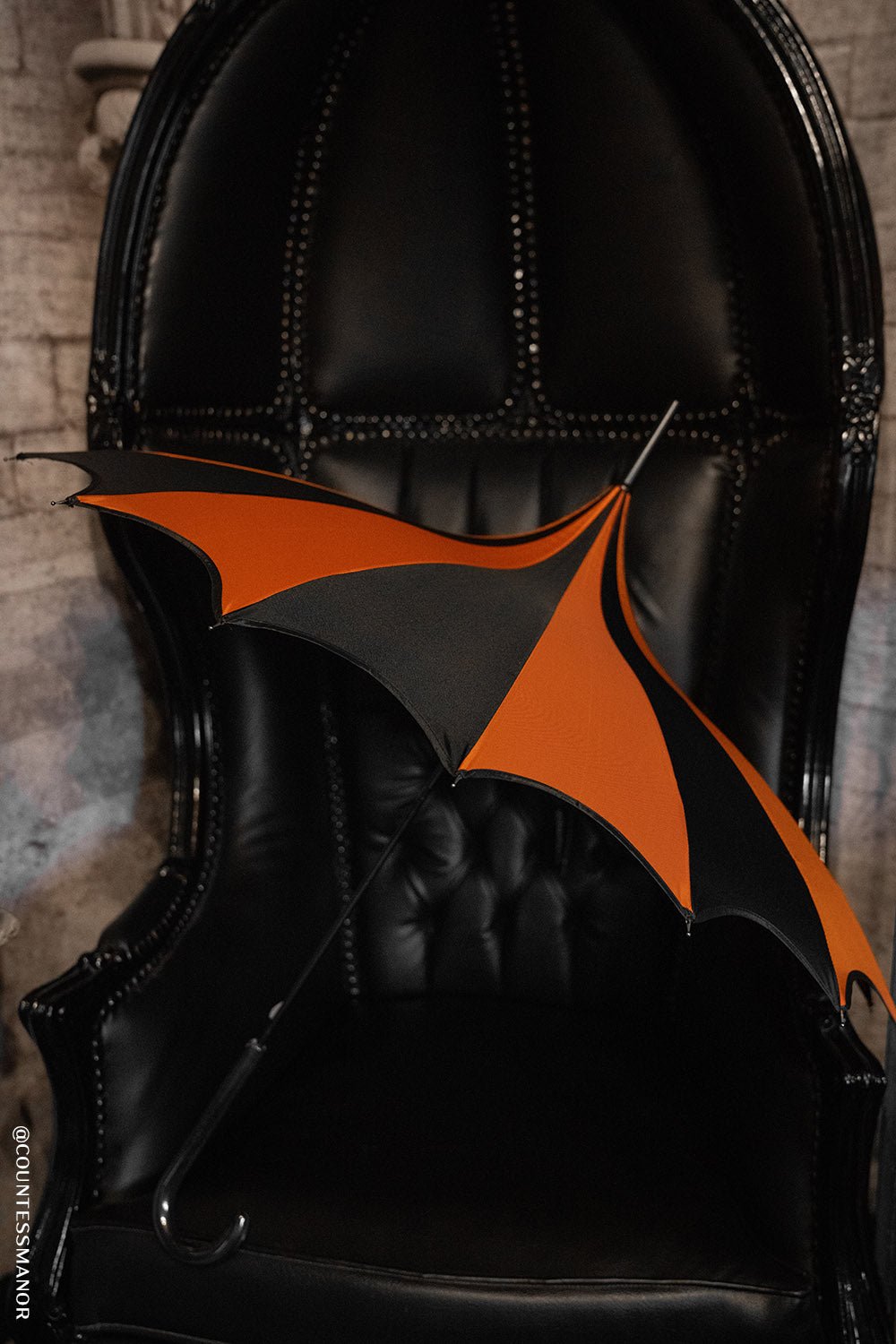 Halloween Batwing Pagoda Umbrella BLACK and ORANGE STRIPED
