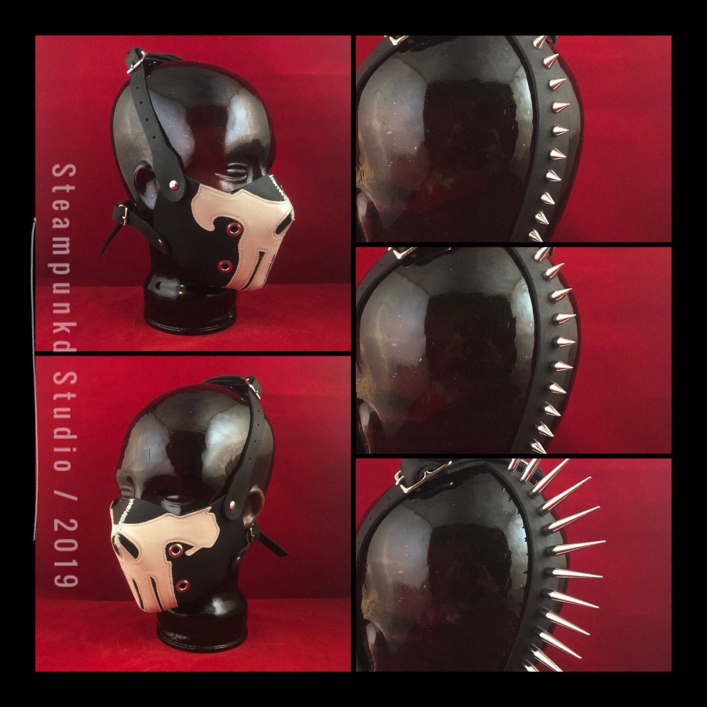 Handmade Black and White Leather Punisher Skull Half Mask