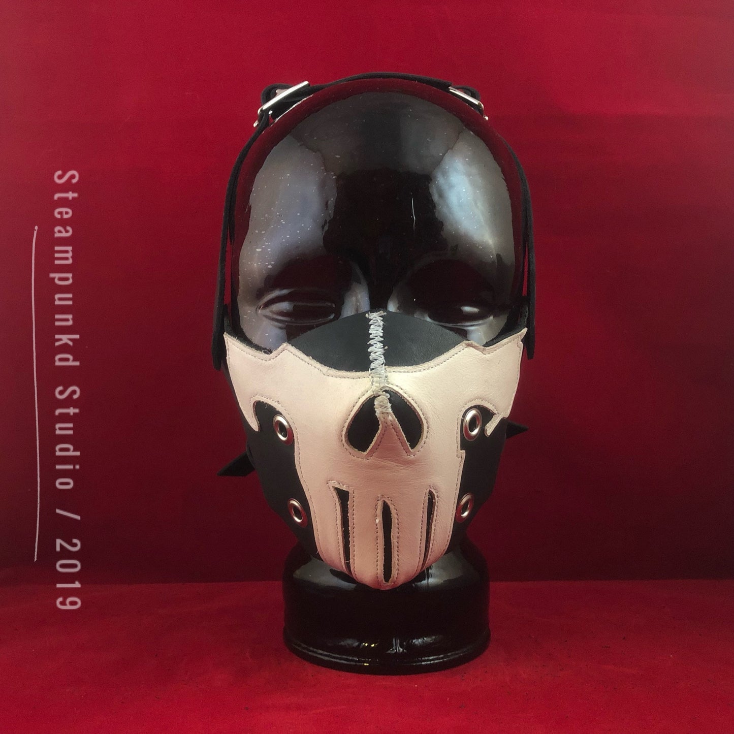 Handmade Black and White Leather Punisher Skull Half Mask