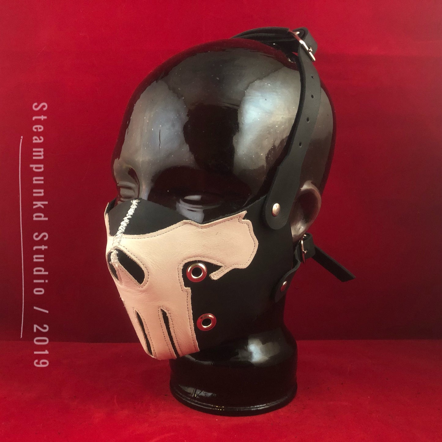 Handmade Black and White Leather Punisher Skull Half Mask