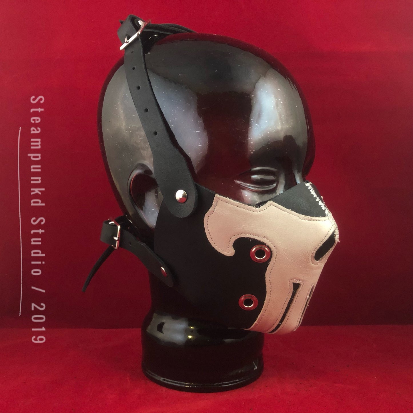 Handmade Black and White Leather Punisher Skull Half Mask