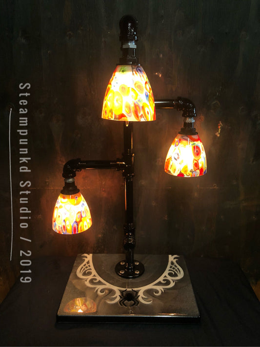 Spider Lamp with Glass Rainbow Shades | Hidden On Off Switch | Handmade