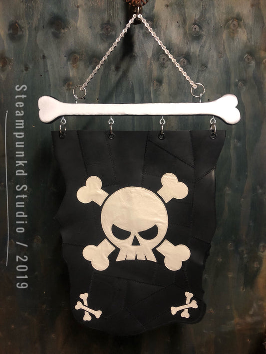 Leather Skull n Bones Banner | Handmade Art