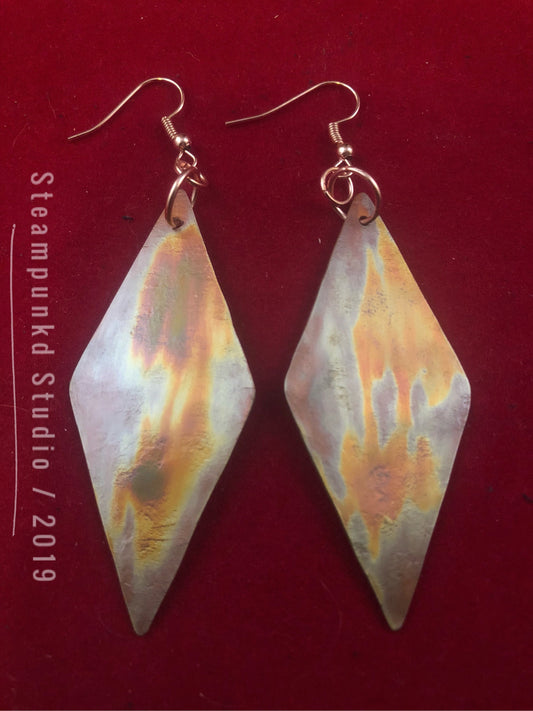 Solid Copper Earrings | Handmade Diamond Shaped | 7th Anniversary Gift