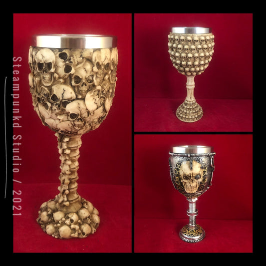 Retro Skull Ossuary Wine Glass | Halloween Gift | Gothic Steampunk Chalice Cup