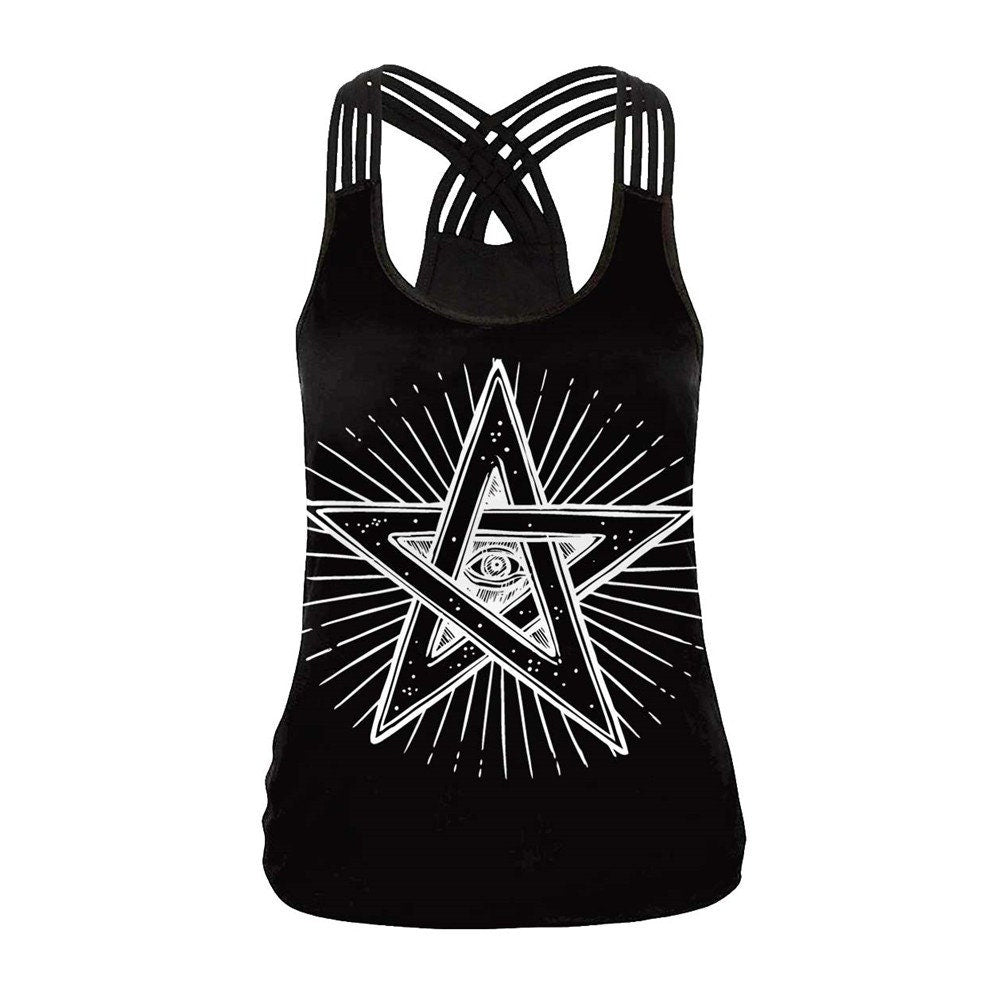 Star Pentagram Print Tank Tops | Sleeveless Blouses | Cute Dark Gothic Fashion