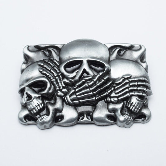 Skull Belt Buckle | Hear No Speak No See No Evil | Gothic Fashion Punk Metal