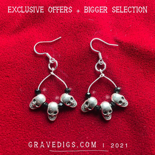 Triple Skull Earrings | Gothic Horror Fantasy Halloween