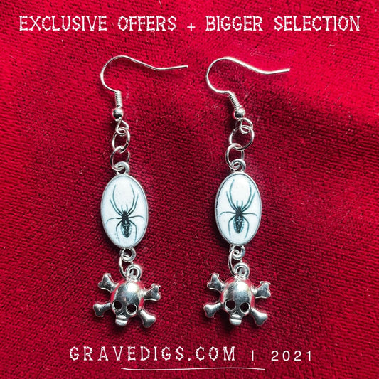 Skull & Bones Spider Earrings | Gothic Horror Fantasy Halloween