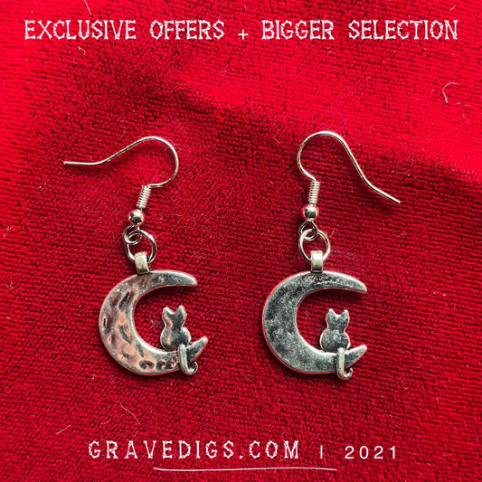 Cat Moon Earrings | Gothic Horror Fantasy Halloween