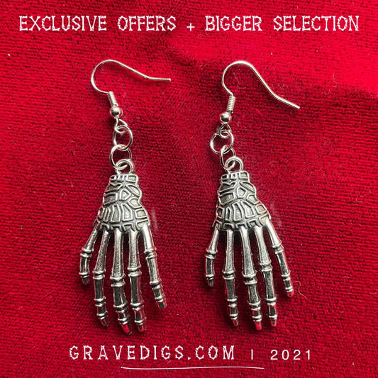 Skeleton Hand Earrings | Gothic Horror Fantasy Halloween