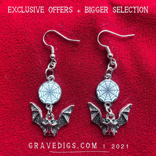 Spider Web and Bat Earrings | Gothic Horror Fantasy Halloween
