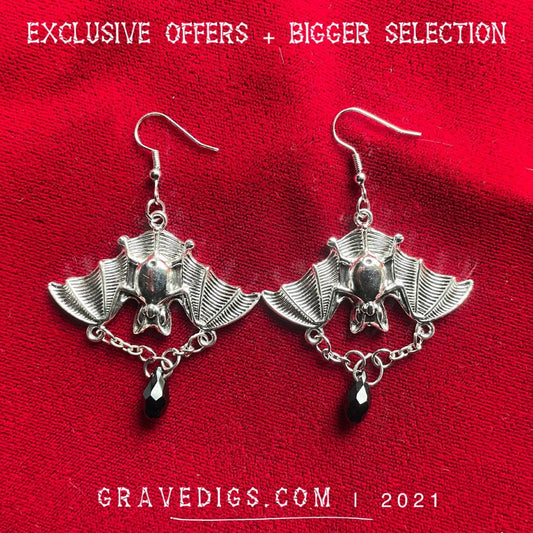 Large Hanging Bat Earrings | Gothic Fantasy Halloween