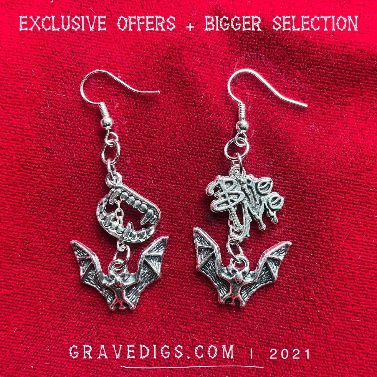 Bite Me Vampire Bat Earrings | Gothic Horror Fantasy Halloween