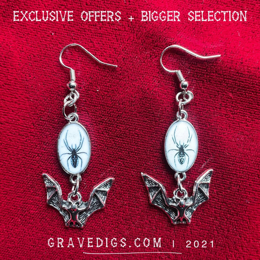 Spider and Bat Earrings | Gothic Horror Fantasy Halloween