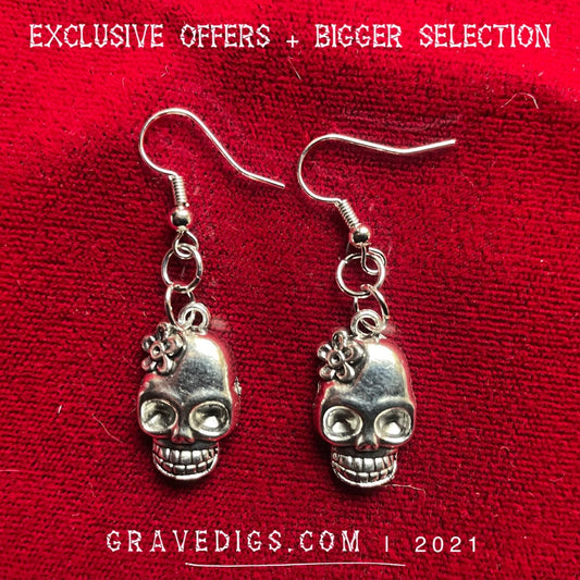 Skull and Flower Earrings | Gothic Horror Fantasy Halloween