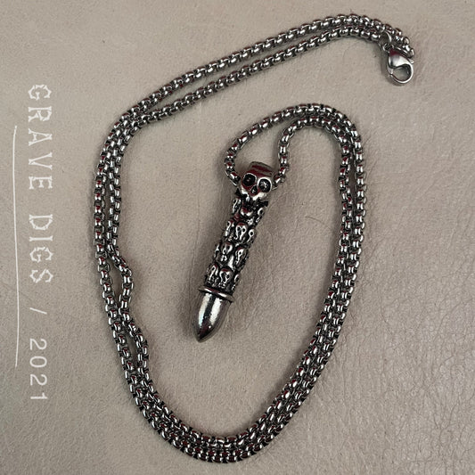 Bullet Skulls Pendant Necklace | Silver or Black Chain | Gothic Fashion Jewelry