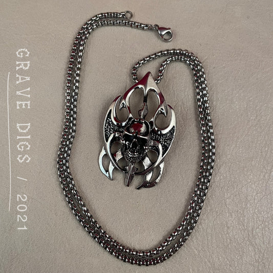 Tribal Skull Shield Pendant Necklace | Silver or Black Chain | Gothic Fashion Jewelry