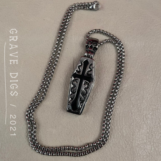Coffin that opens Pendant Necklace | Silver or Black Chain | Gothic Fashion Jewelry