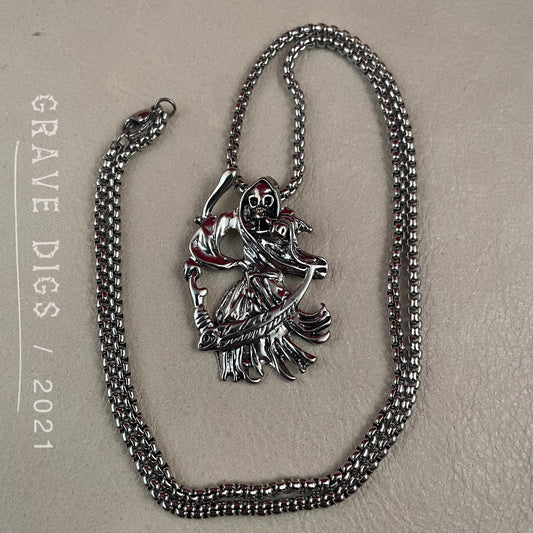 Grim Reaper Scythe Pendant Necklace | Silver or Black Chain | Gothic Fashion Jewelry