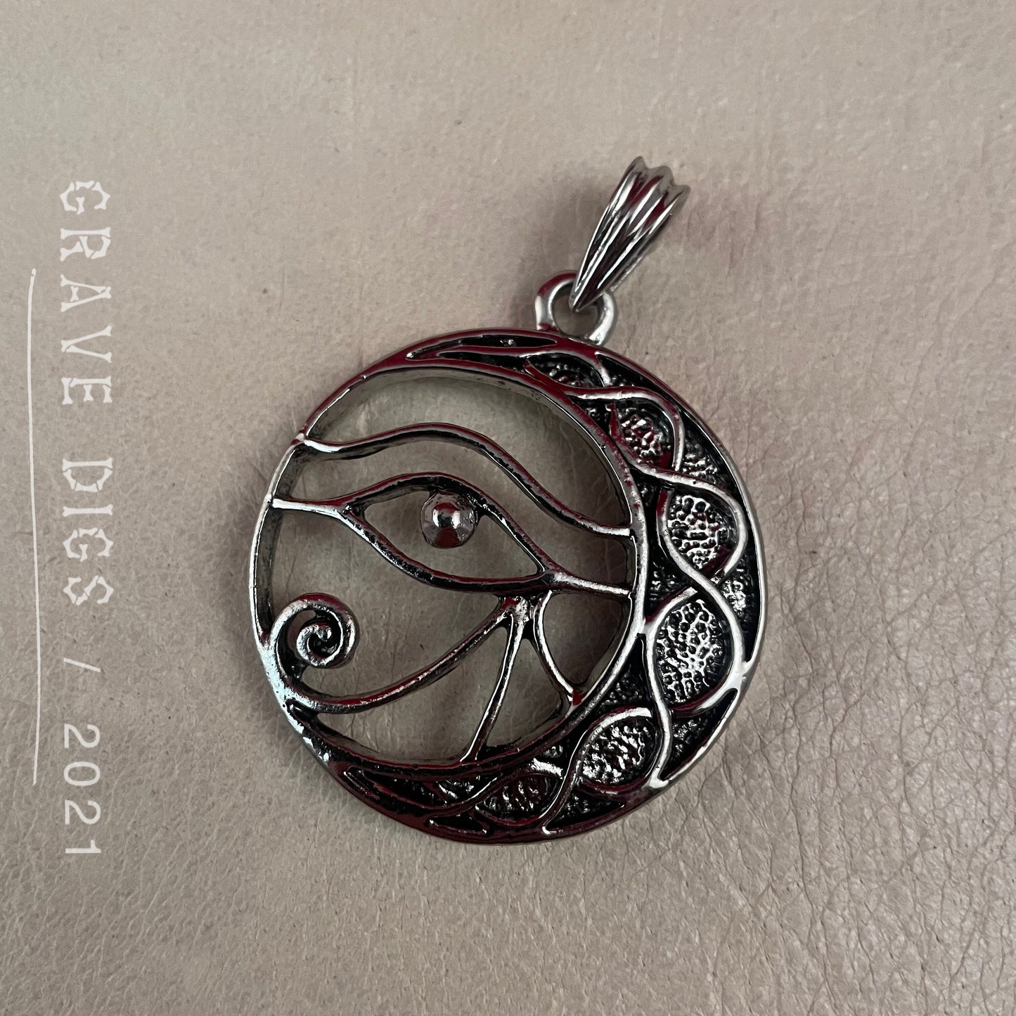Eye of Ra Crescent Moon Pendant Necklace | Silver or Black Chain | Gothic Fashion Jewelry
