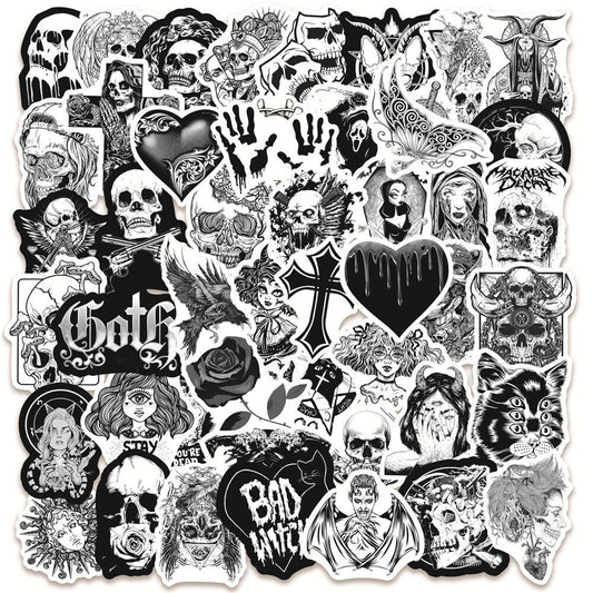 Gothic Punk Skeleton Skull Stickers | Style 3 | 50pc Sticker Set