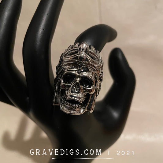 Tribal Crown Skull Ring | Stainless Steel | Gothic Horror Fantasy Halloween