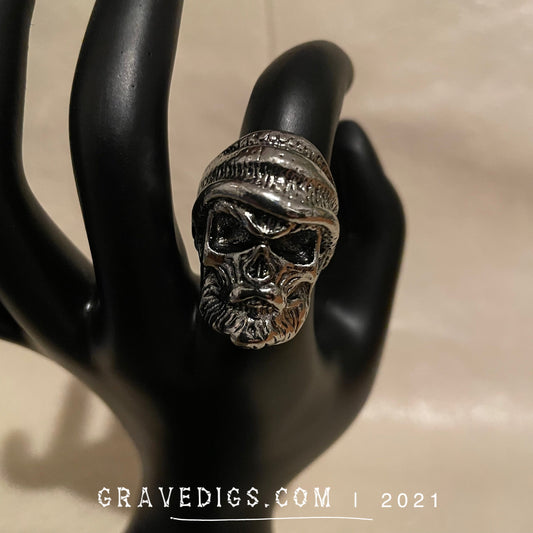 Beard & Beanie Skull Ring | Stainless Steel | Gothic Horror Fantasy Halloween