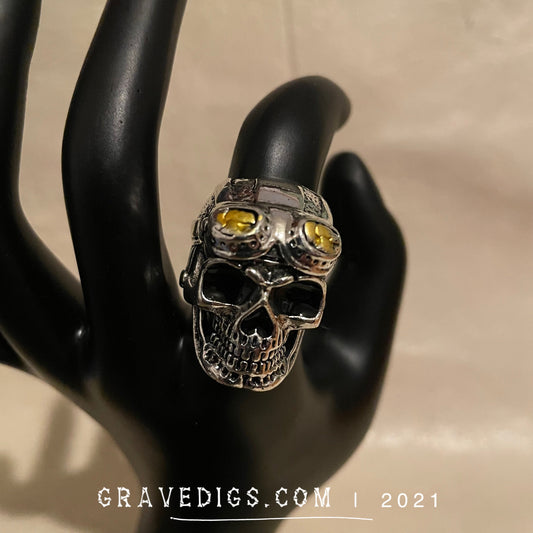Motorcycle Goggles Skull Ring | Stainless Steel | Gothic Horror Fantasy Halloween