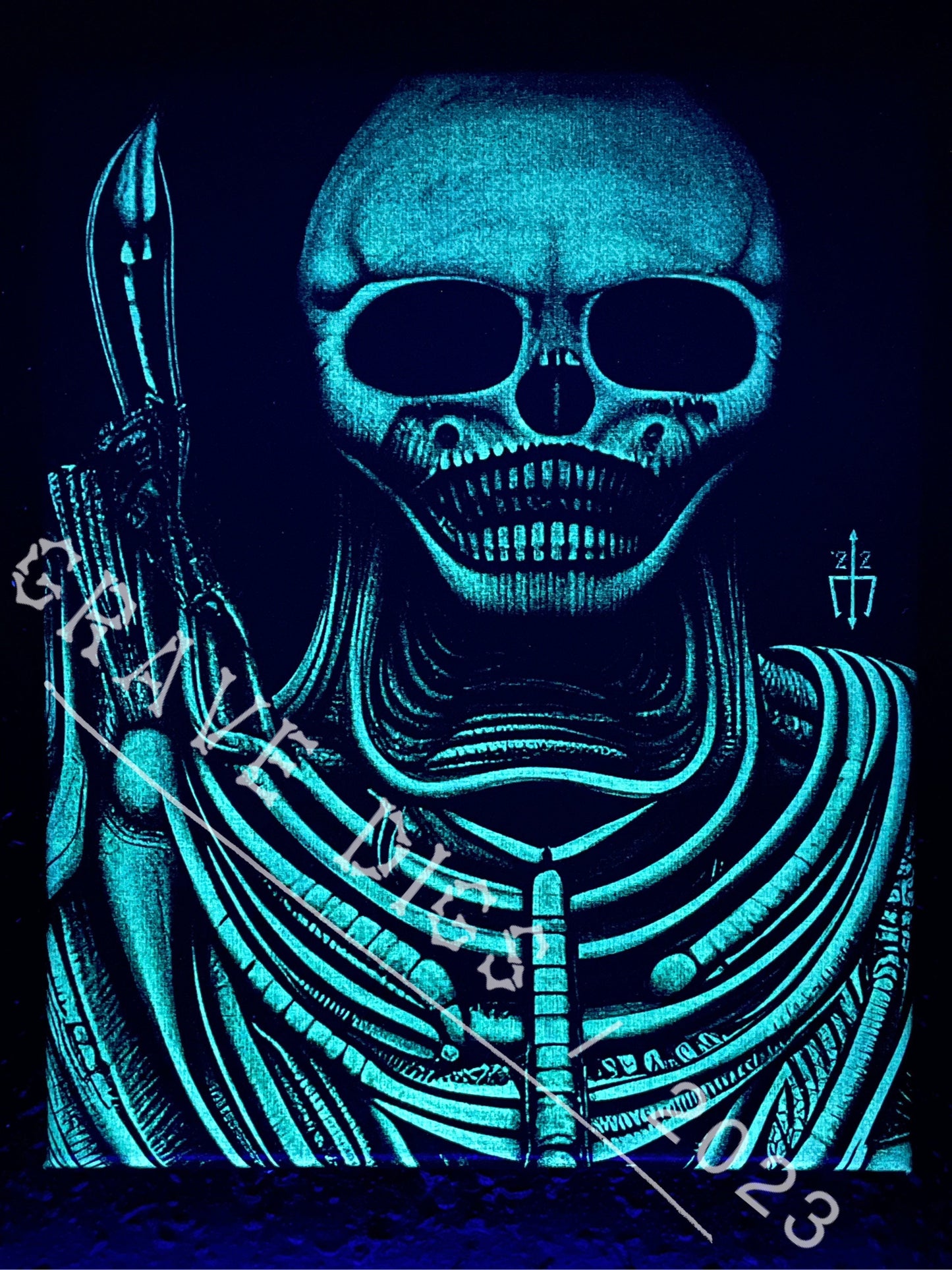 Afterlife Judge Original Glow In The Dark Canvas Wall Art | Handmade | Gothic Skull Home Decor