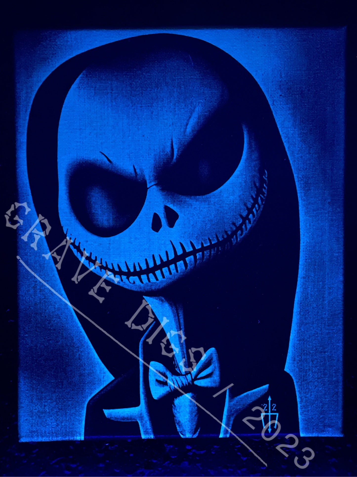 Jack Skellington Formally Casual Original Glow In The Dark Canvas Wall Art | Handmade | Gothic Skull Home Decor