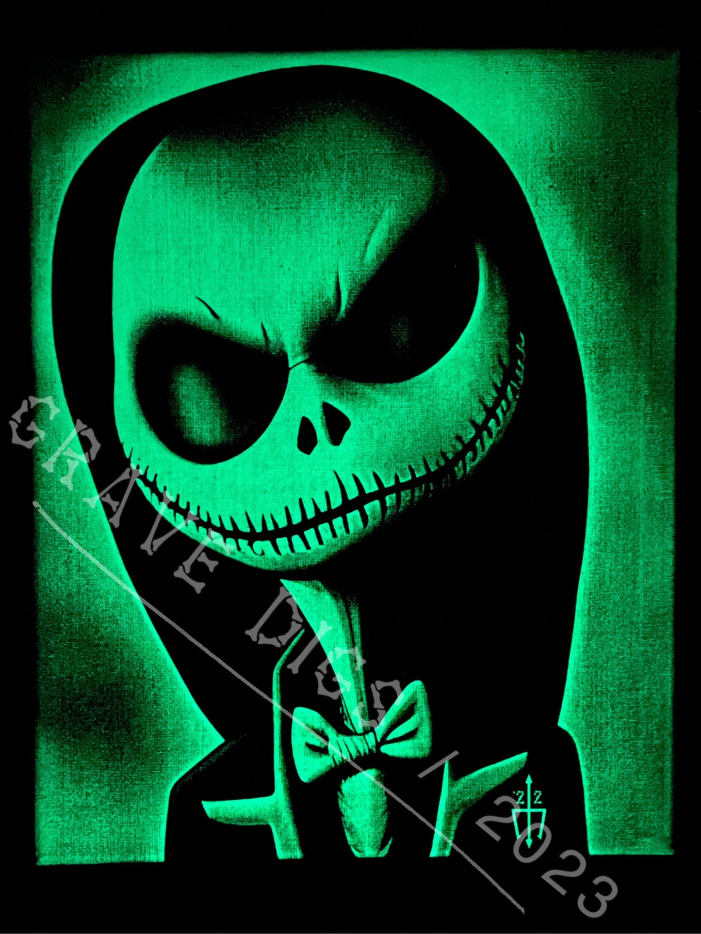 Jack Skellington Formally Casual Original Glow In The Dark Canvas Wall Art | Handmade | Gothic Skull Home Decor