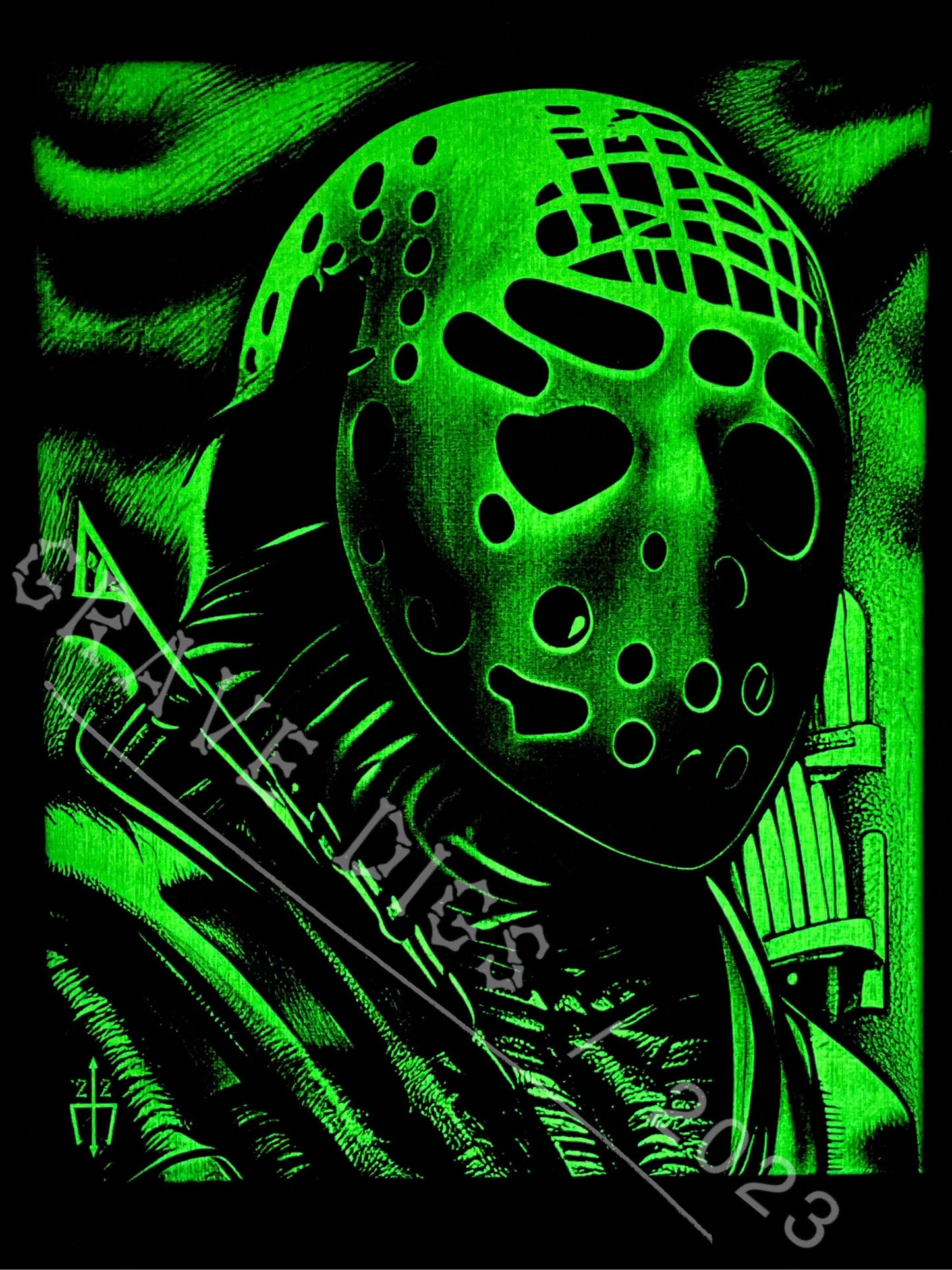Jason Voorhees Camp Counselor Original Glow In The Dark Canvas Wall Art | Handmade | Gothic Skull Home Decor