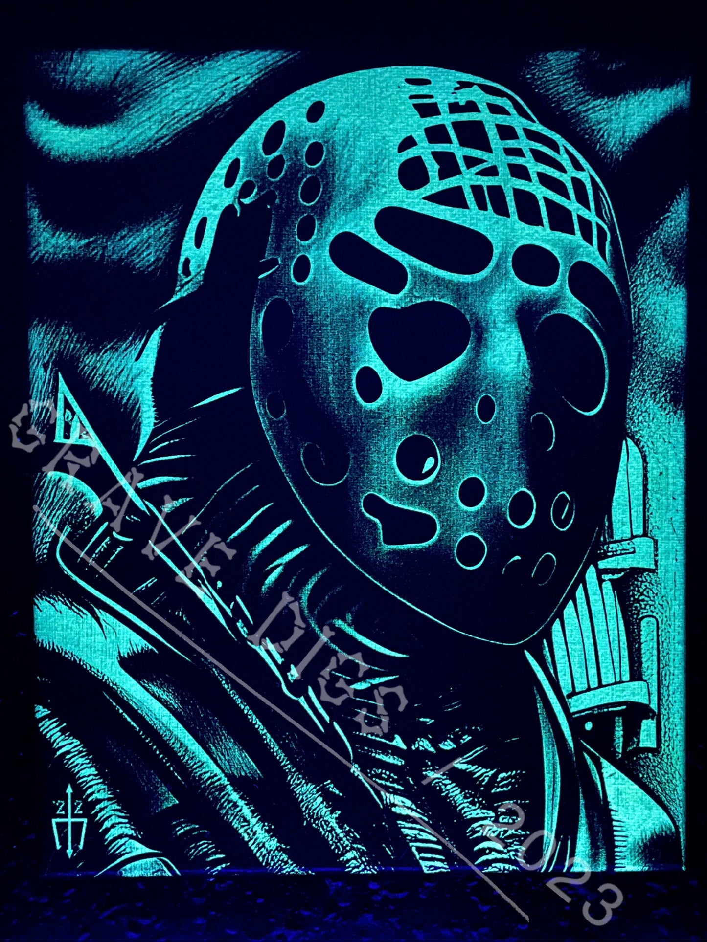 Jason Voorhees Camp Counselor Original Glow In The Dark Canvas Wall Art | Handmade | Gothic Skull Home Decor