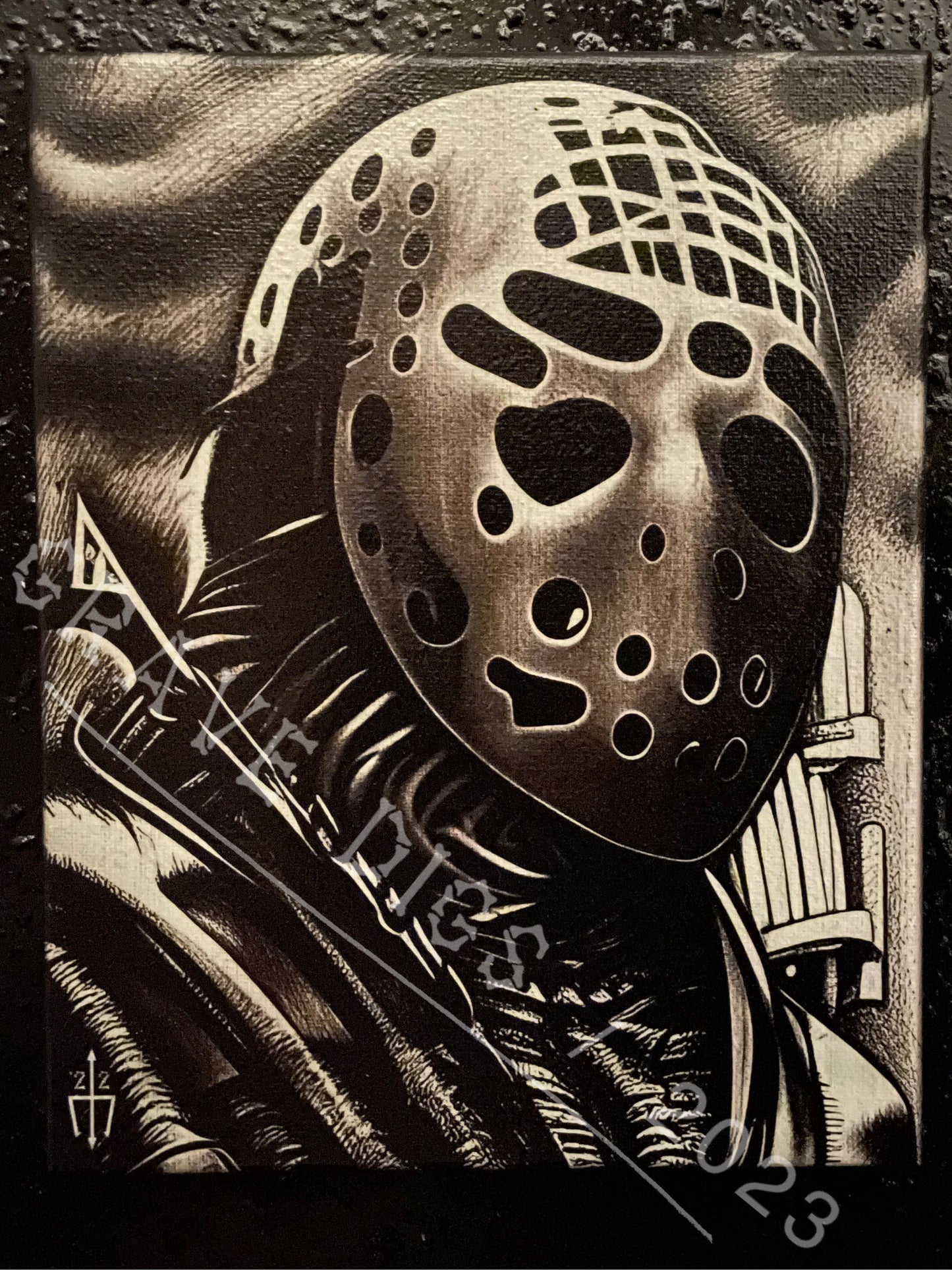 Jason Voorhees Camp Counselor Original Glow In The Dark Canvas Wall Art | Handmade | Gothic Skull Home Decor